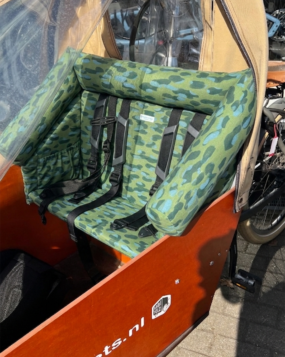 Bakfiets Lastenrad Kissen, Zubehör, Sitzpolster wetterfest - Tropfen Grün Blau Grau Blausberg Baby