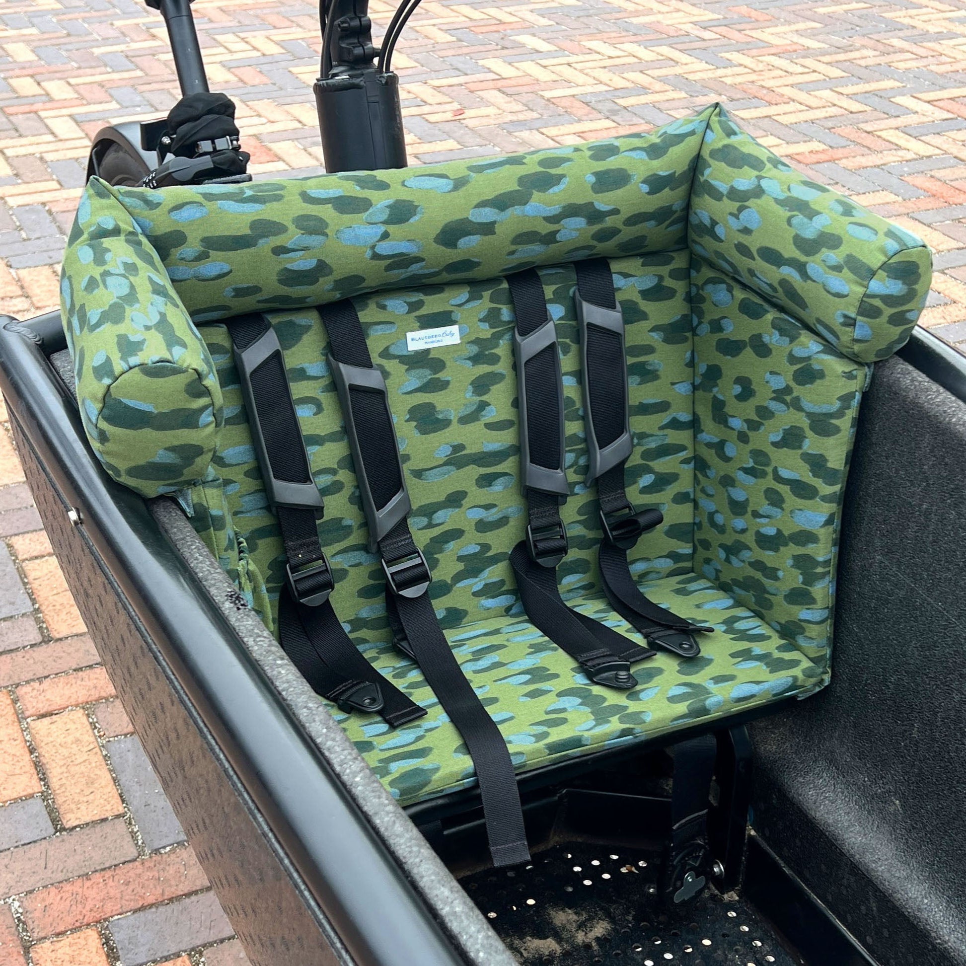 Urban Arrow Lastenfahrrad Kissen, Sitzkissen Lastenrad, Zubehör, Kinderkissen, Sitzpolster Wetterfestes - Tropfen Grün Blau Grau Blausberg Baby