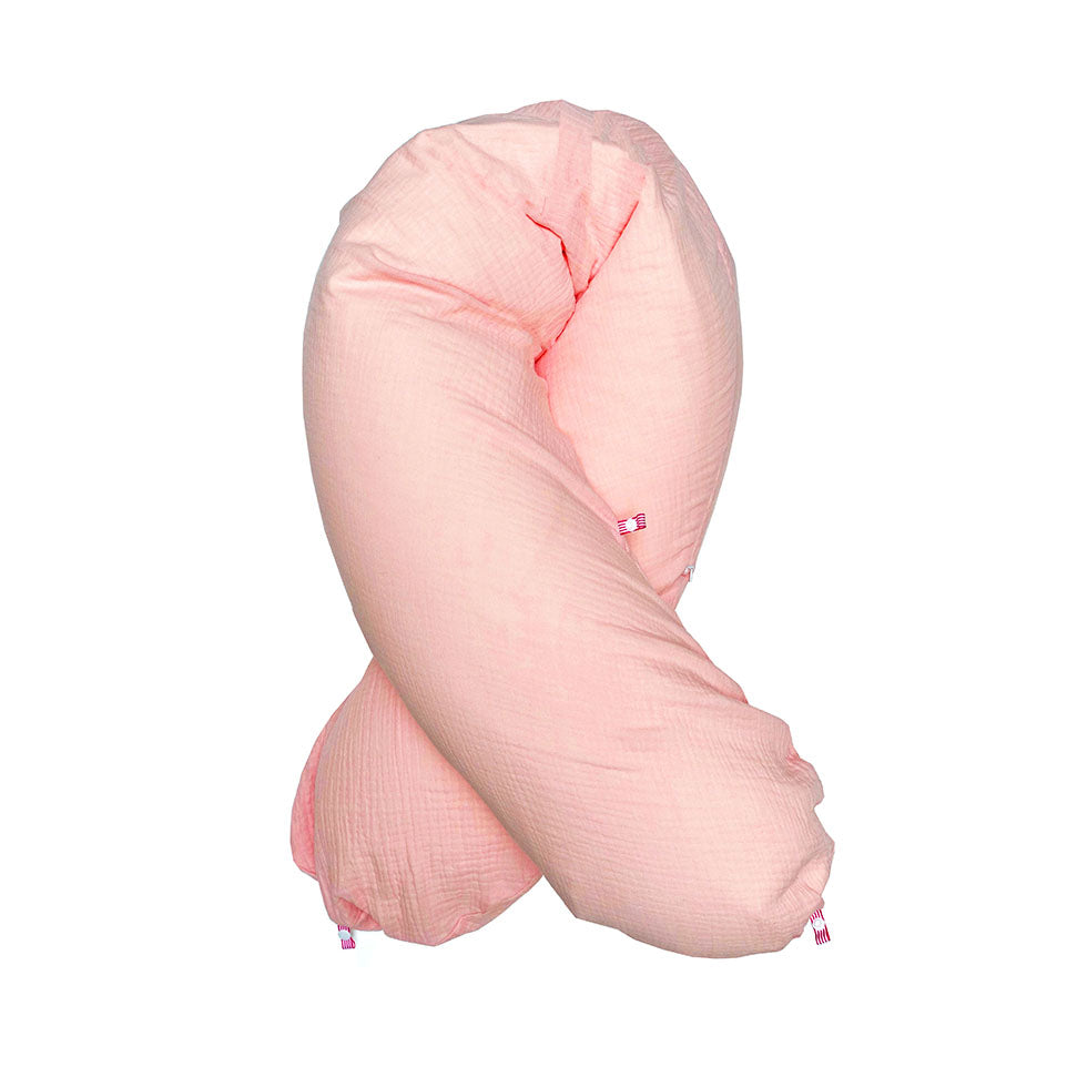 Stillkissen "Das Original" von Theraline 190cm x 38cm mit Blausberg Baby Musselin Bezug (abnehmbar) mit Nestbau-Funktion - Lachs Rosa Blausberg Baby