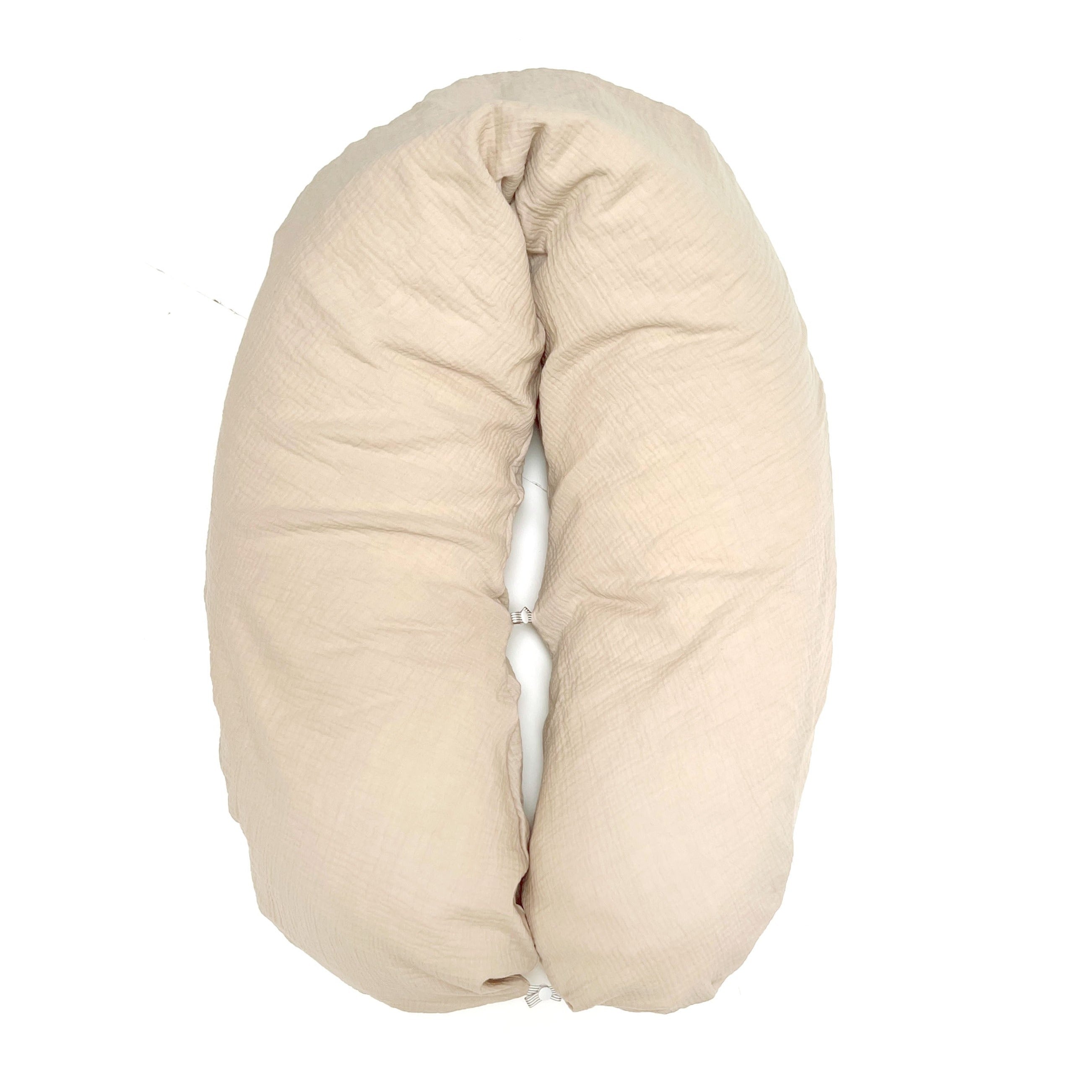Stillkissen "Das Original" von Theraline 190cm x 38cm mit Blausberg Baby Musselin Bezug (abnehmbar) mit Nestbau-Funktion - Beige Blausberg Baby