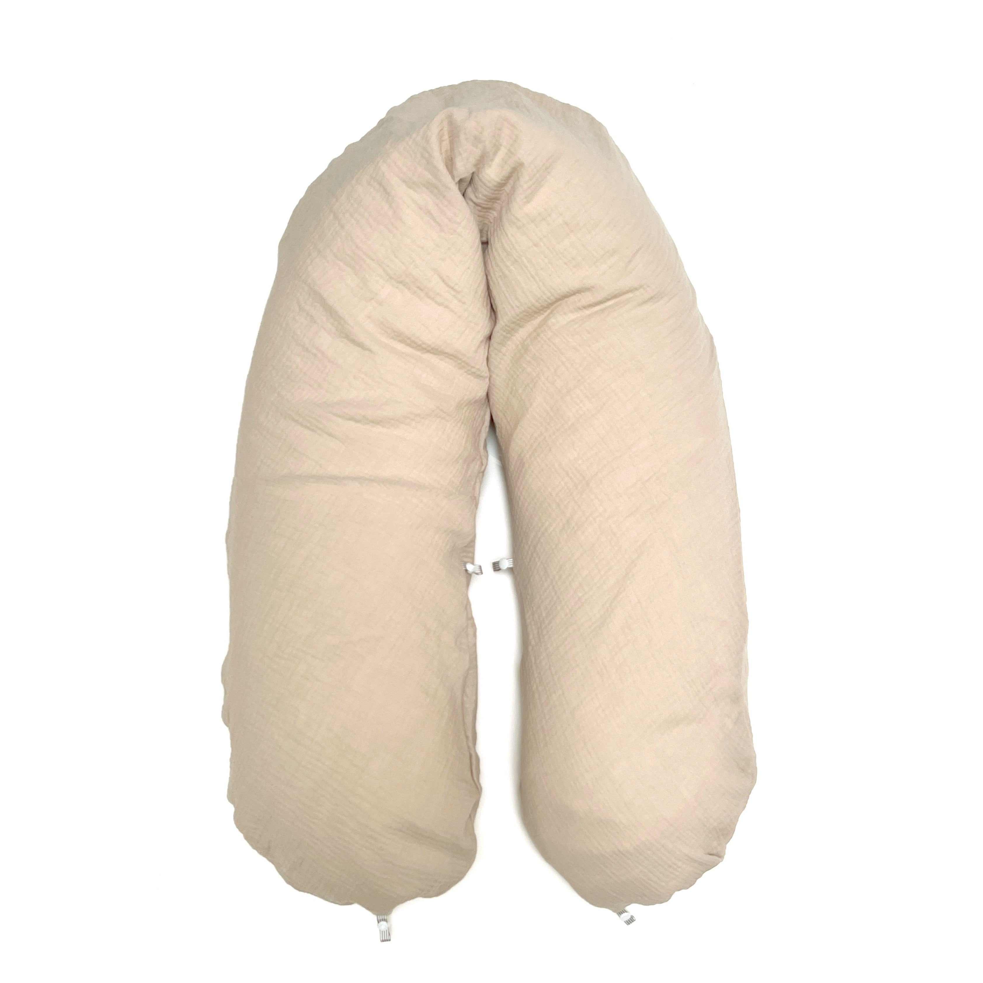 Stillkissen "Das Original" von Theraline 190cm x 38cm mit Blausberg Baby Musselin Bezug (abnehmbar) mit Nestbau-Funktion - Beige Blausberg Baby