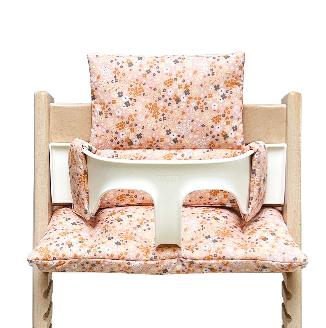 Sitzkissen Set ABWASCHBAR Lachs Rosa Apricot Blumen Blätter für Tripp Trapp Blausberg Baby