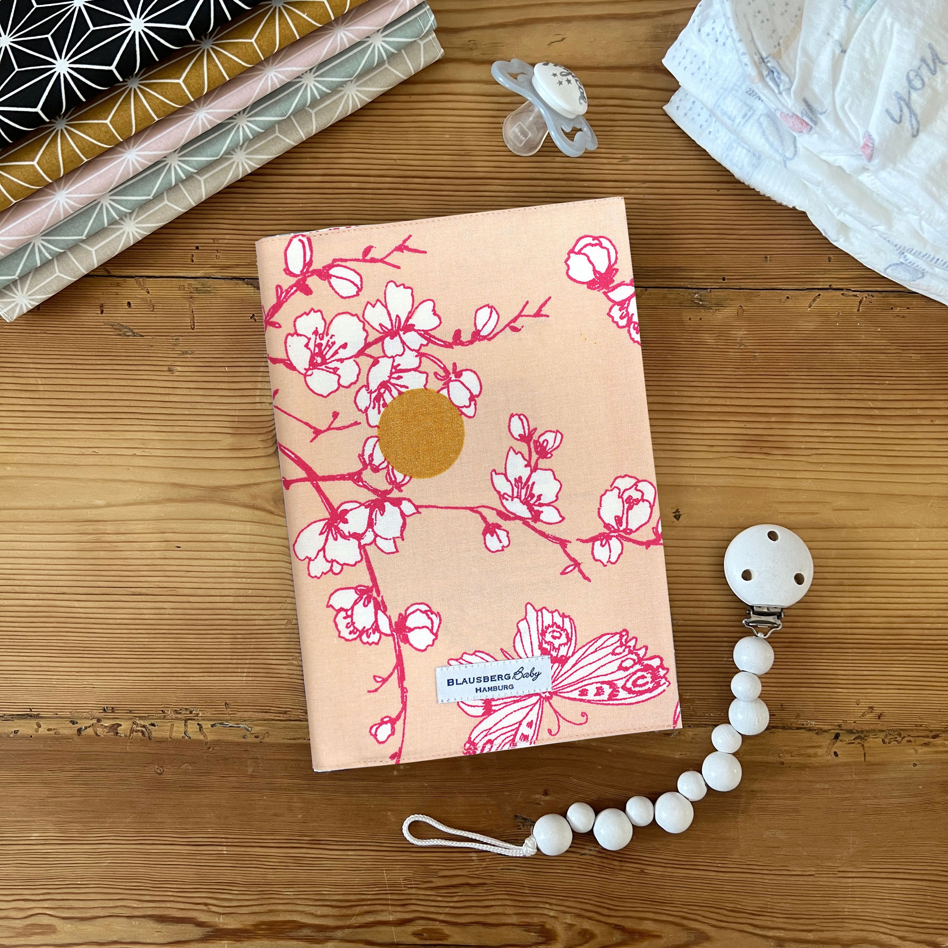 U-Heft Hülle Cherry Blossom Pink Gold Abwaschbar Blausberg Baby