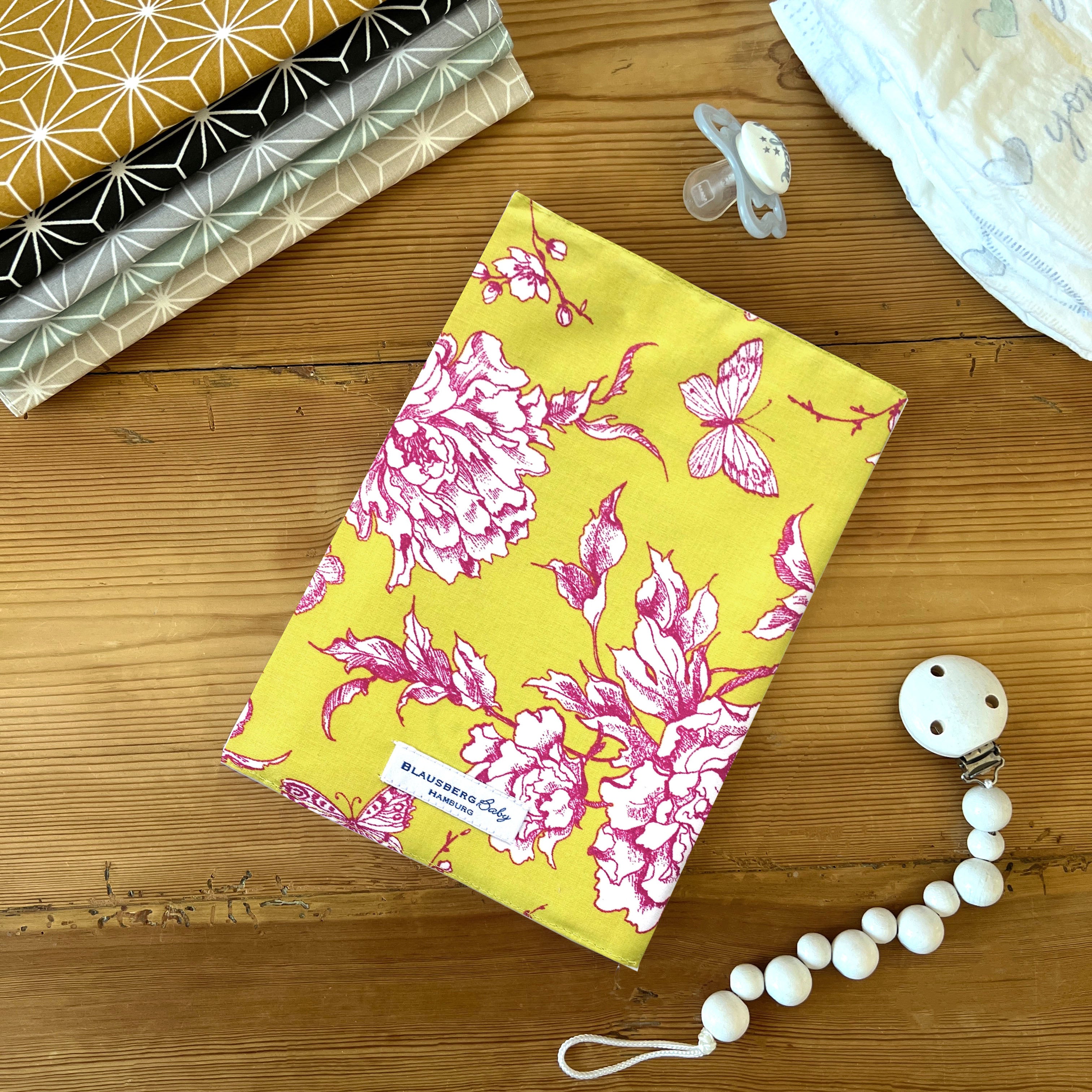 U-Heft Hülle Cherry Blossom Gelb Pink Abwaschbar Blausberg Baby