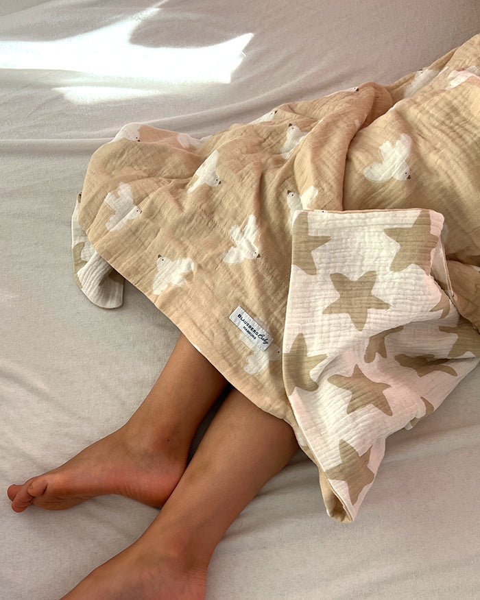Musselin Decke 4-lagig aus Baumwolle, Oeko-Tex – Weiche Wendedecke, Sommerdecke Krabbeldecke für Babys, Kinder & Erwachsene Blausberg Baby