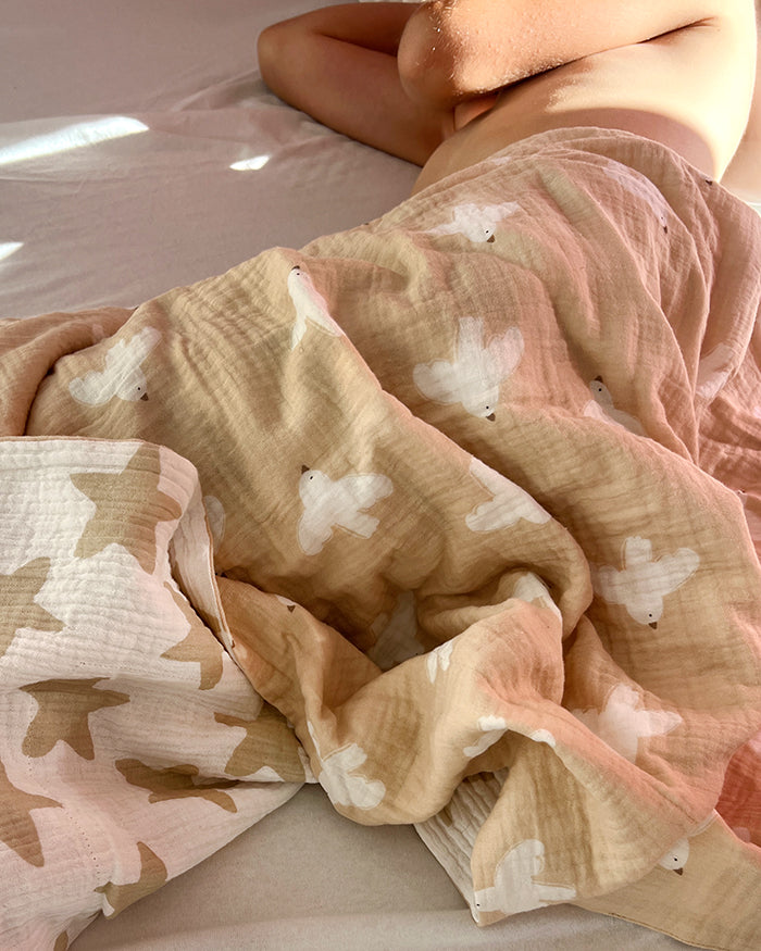 Musselin Decke 4-lagig aus Baumwolle, Oeko-Tex – Weiche Wendedecke, Sommerdecke Krabbeldecke für Babys, Kinder & Erwachsene Blausberg Baby
