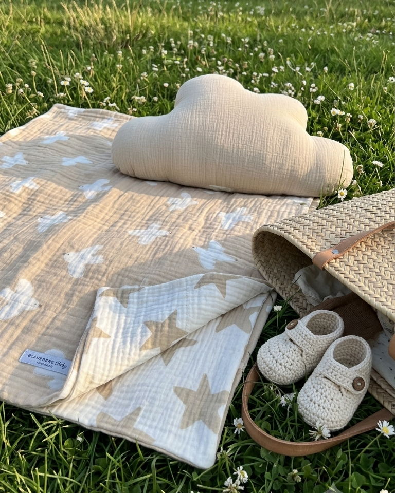 Musselin Decke 4-lagig aus Baumwolle, Oeko-Tex – Weiche Wendedecke, Sommerdecke Krabbeldecke für Babys, Kinder & Erwachsene Blausberg Baby