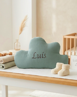 Kissen personalisiert mit Namen Baby - Musselin Salbei Grün Blausberg Baby