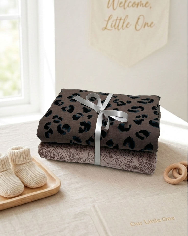 Tuch Schnuffeltuch Musselintuch Set Braun Beige Leoprint Leopard Blausberg Baby
