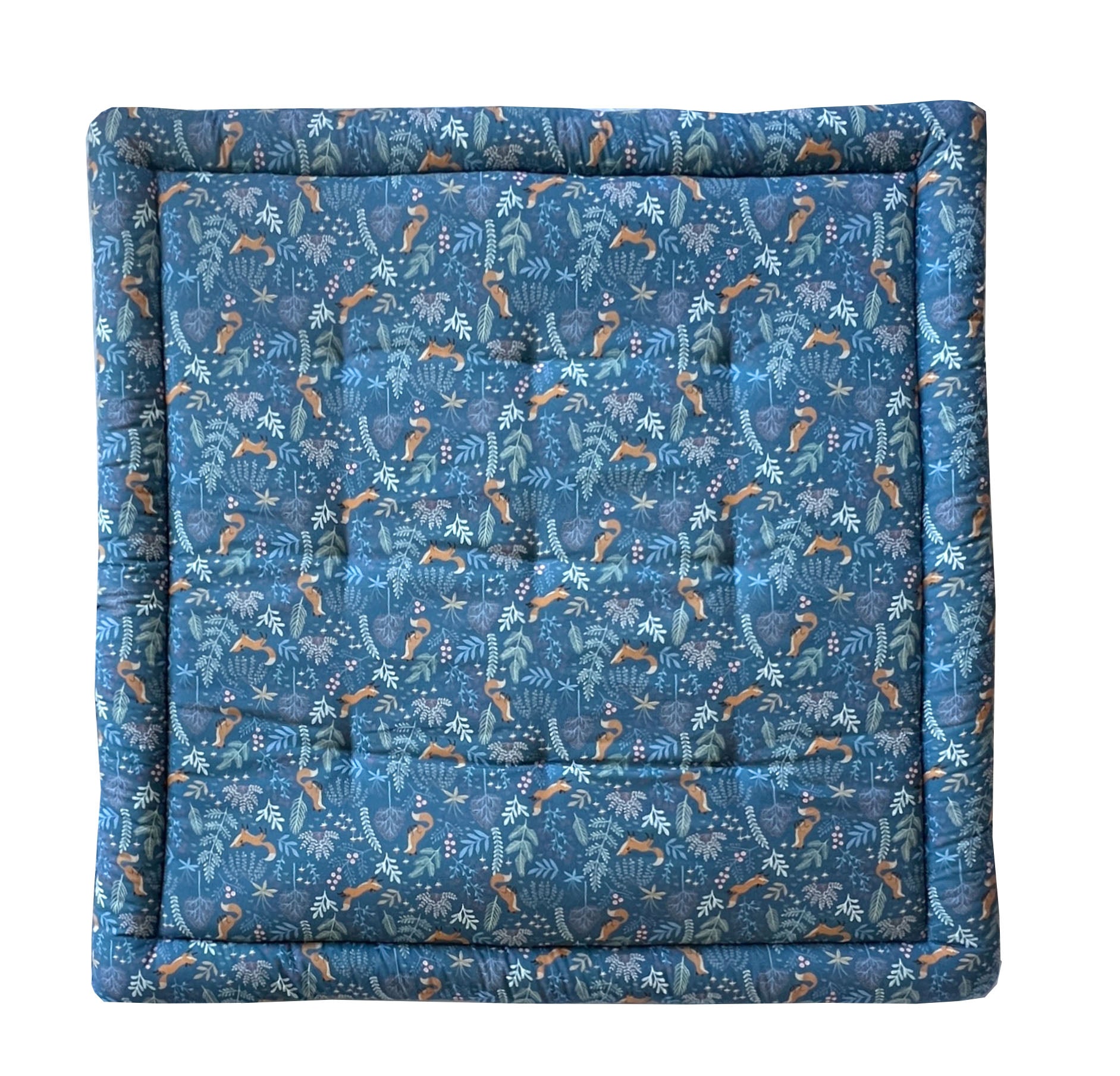 Krabbeldecke Fuchs Blau - diverse Größen Blausberg Baby Passende Geschenk zur Geburt, sehr hochwertig, elegantes Design, extra dick gepolstert, auch als Laufstallgittereinlage oder Einlage für Laufgitter perfekt