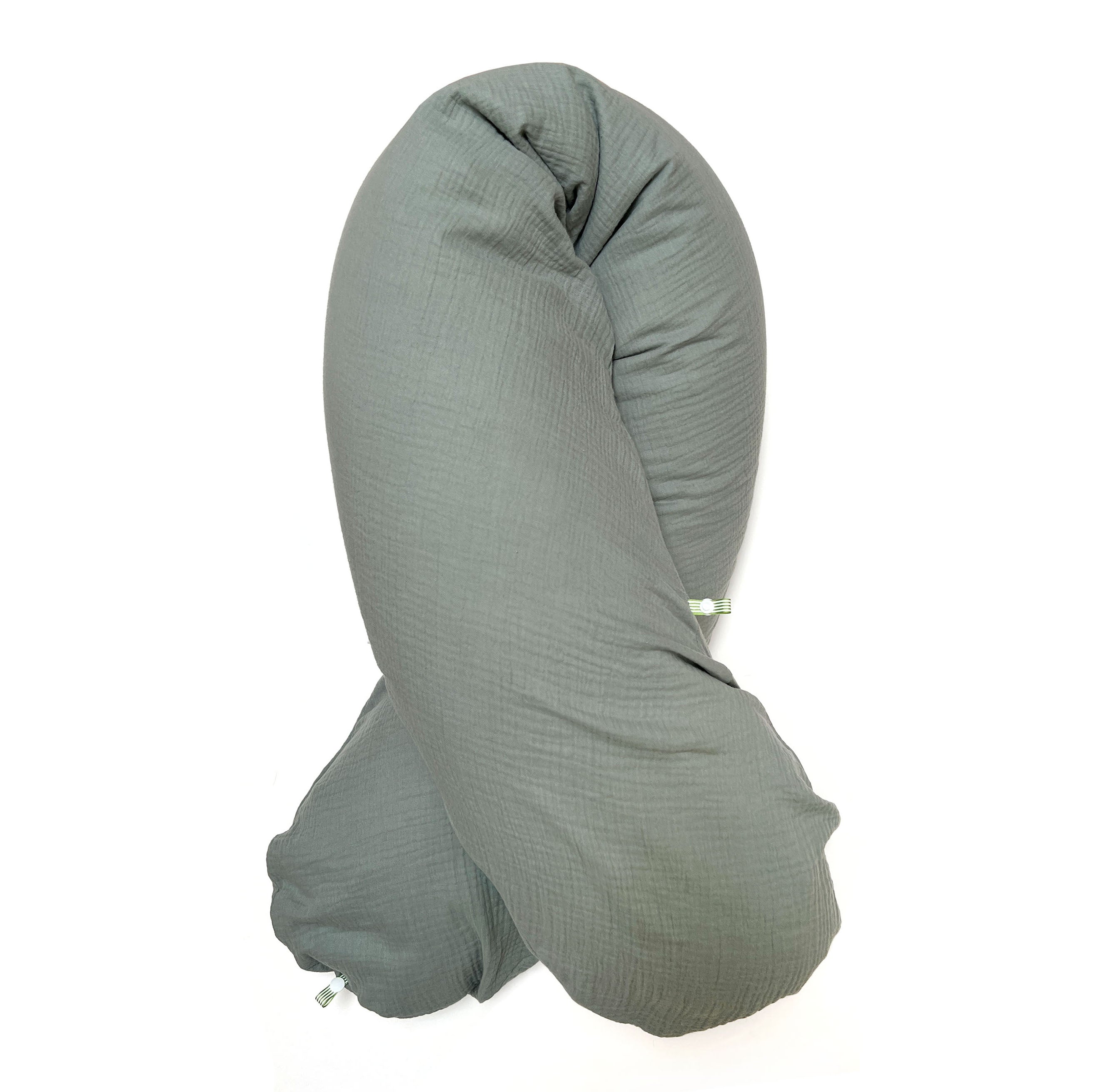 Stillkissen "Das Original" von Theraline 190cm x 38cm mit Blausberg Baby Musselin Bezug (abnehmbar) mit Nestbau-Funktion - Salbei Blausberg Baby