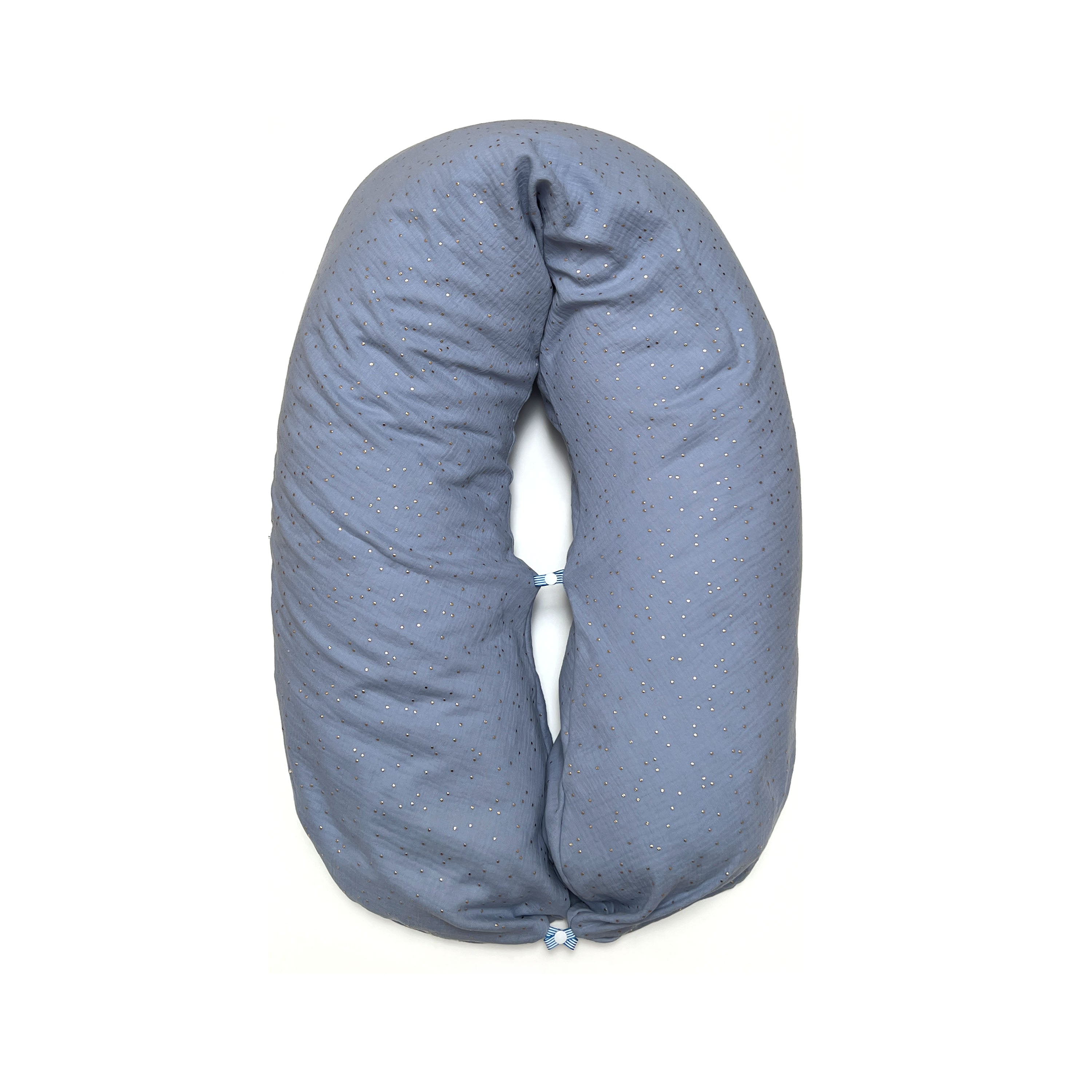 Stillkissen "Das Original" von Theraline 190cm x 38cm mit Blausberg Baby Musselin Bezug (abnehmbar) mit Nestbau-Funktion - Blau mit Gold Punkten Blausberg Baby