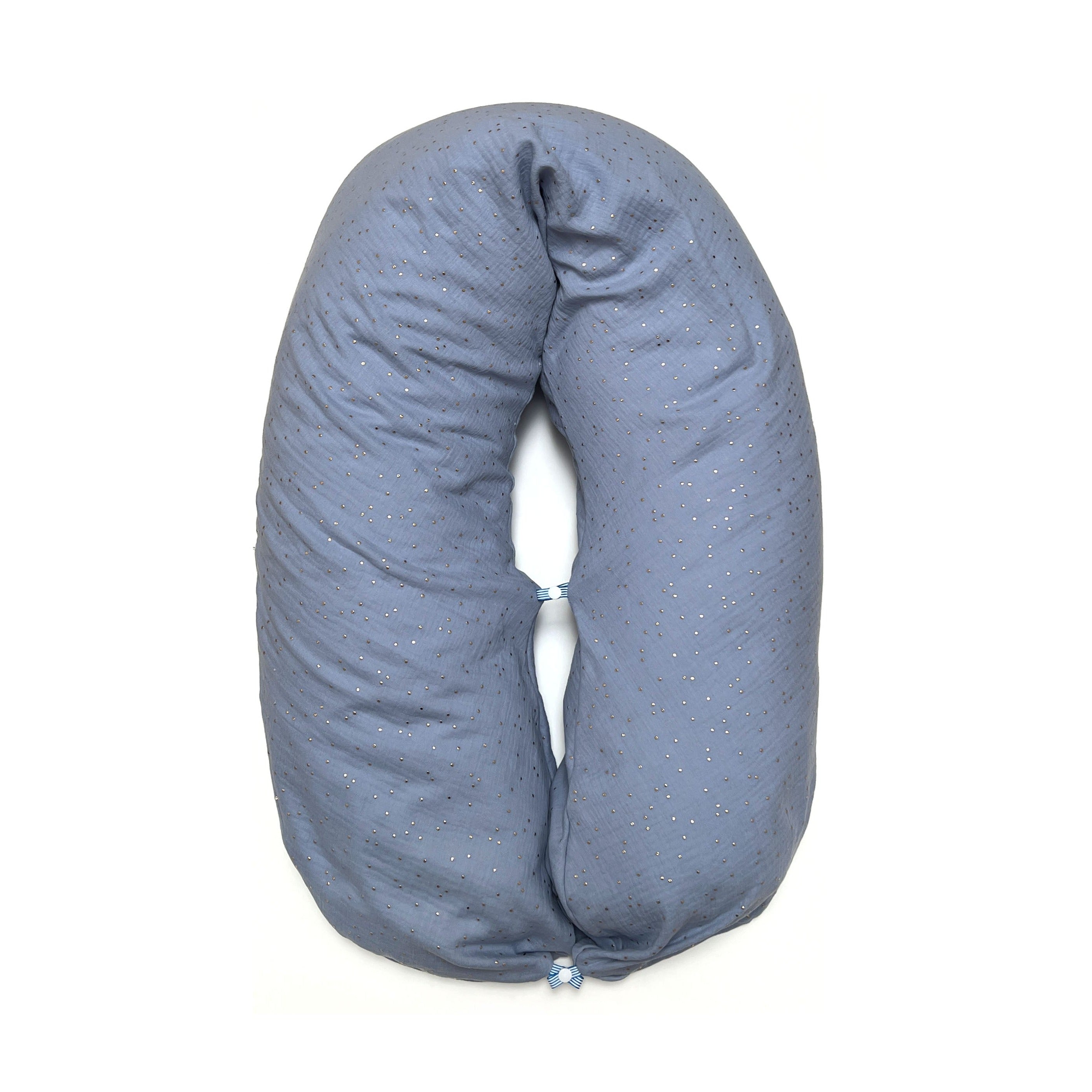 Stillkissen-Bezug aus Musselin mit Nestbau-Funktion für Theraline "Das Original" (190cm x38 cm) - Kornblumenblau Gold Punkte Blausberg Baby