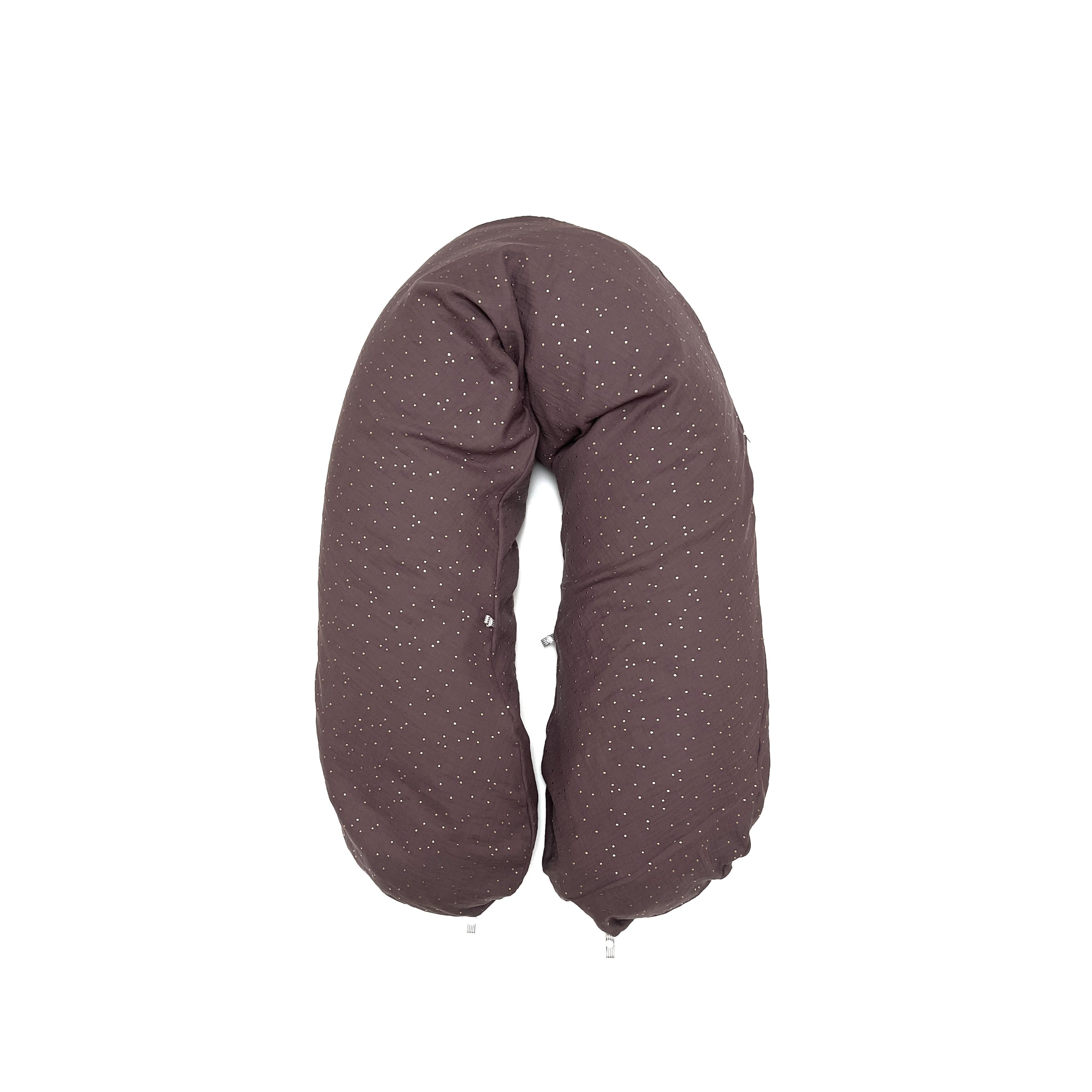 Kopie von Stillkissen "Das Original" von Theraline 190cm x 38cm mit Blausberg Baby Musselin Bezug (abnehmbar) mit Nestbau-Funktion - Dunkelbraun mit Gold Punkten Blausberg Baby