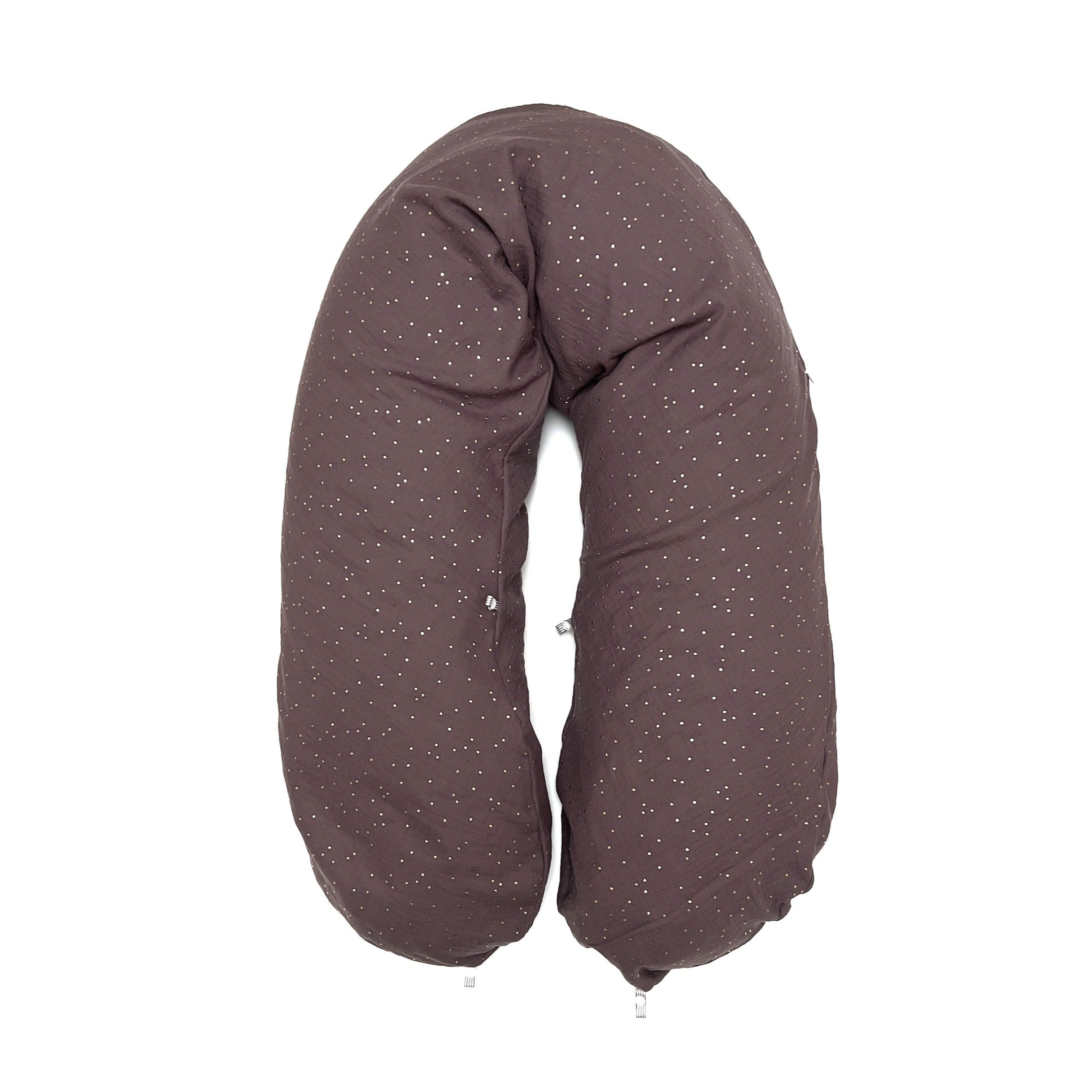 Stillkissen-Bezug aus Musselin mit Nestbau-Funktion für Theraline "Das Original" (190cm x38 cm) - Dunkelbraun Gold Punkte Blausberg Baby