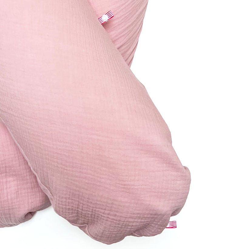 Stillkissen-Bezug aus Musselin mit Nestbau-Funktion für Theraline "Das Original" (190cm x38 cm) in Blush Rosa Blausberg Baby