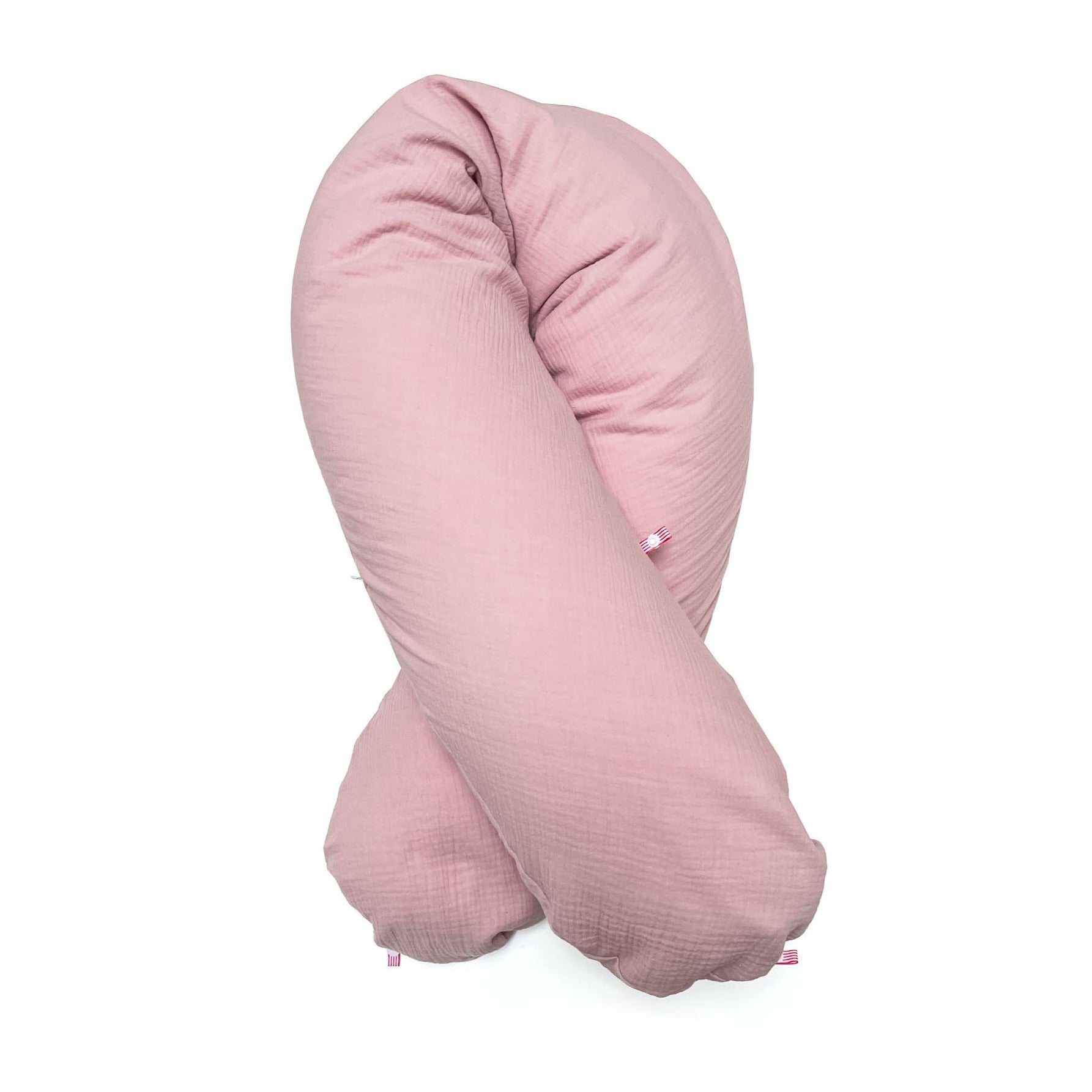 Stillkissen-Bezug aus Musselin mit Nestbau-Funktion für Theraline "Das Original" (190cm x38 cm) in Blush Rosa Blausberg Baby