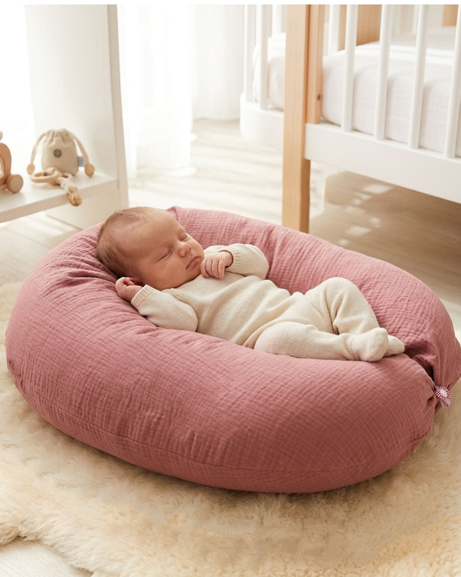 Stillkissenbezug aus Musselin mit Nestbau-Funktion für Theraline "Das Original" (190cm x38 cm) - Altrosa Blausberg Baby