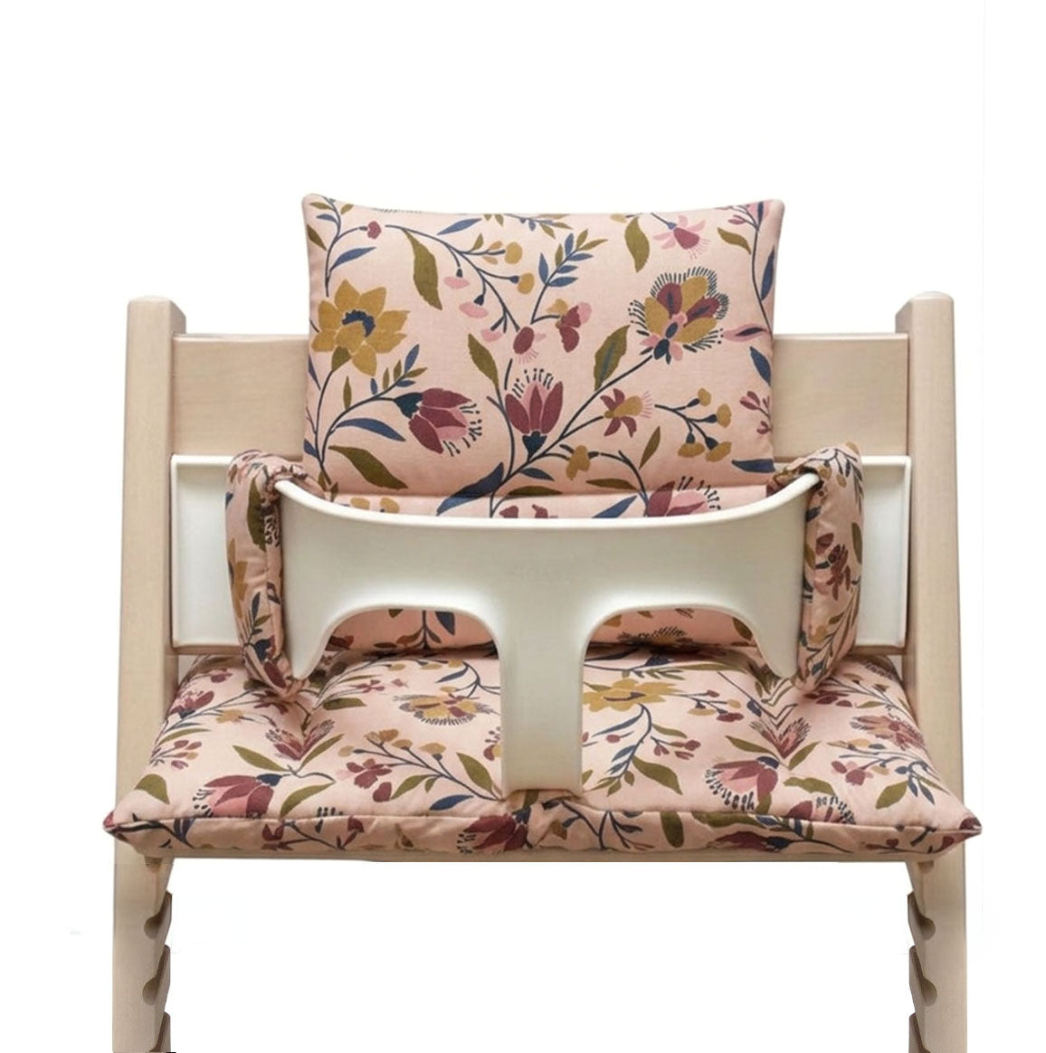 SITZKISSEN SET ABWASCHBAR für Tripp Trapp Stokke Hochstuhl, passt mit neuem Baby Set V2 - Puder Rosa Blume Blausberg Baby