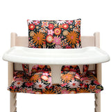 SITZKISSEN SET ABWASCHBAR für Tripp Trapp Stokke Hochstuhl Wilde Blumen Retro Blausberg Baby