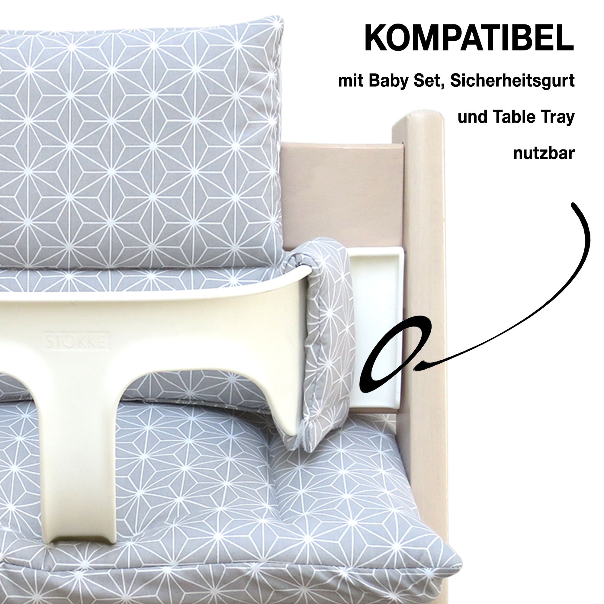 MIT NAMENS-STICKEREI - Abwaschbar Tripp Trapp Sitzkissen Happy Star Grau Personalisierbar Blausberg Baby