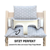 MIT NAMENS-STICKEREI - Abwaschbar Tripp Trapp Sitzkissen Happy Star Grau Personalisierbar Blausberg Baby
