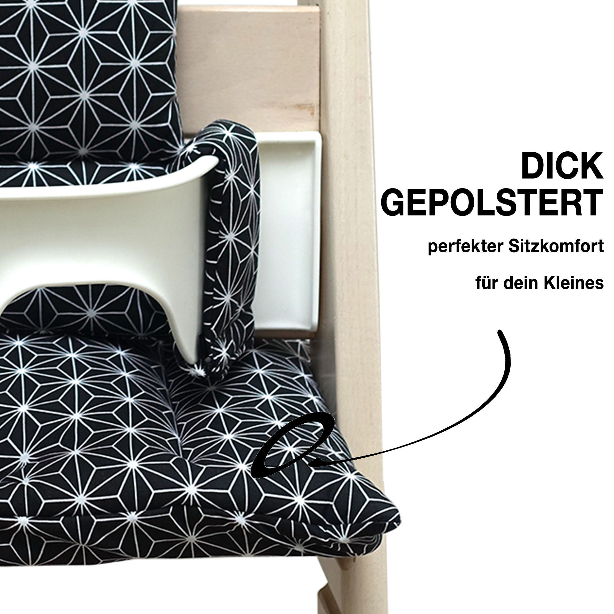 MIT NAMENS-STICKEREI - Abwaschbar Tripp Trapp Sitzkissen Happy Star Schwarz Personalisierbar Blausberg Baby