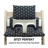 MIT NAMENS-STICKEREI - Abwaschbar Tripp Trapp Sitzkissen Happy Star Schwarz Personalisierbar Blausberg Baby