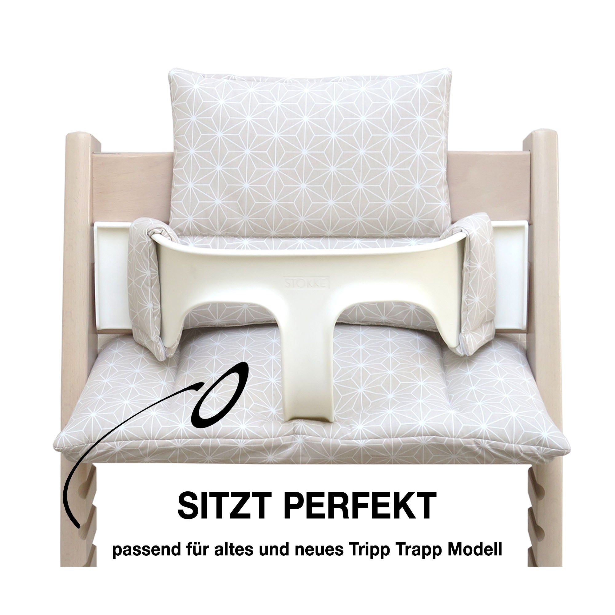 MIT NAMENS-STICKEREI - ABWASCHBAR Tripp Trapp Sitzkissen Happy Star Beige Personalisierbar Blausberg Baby