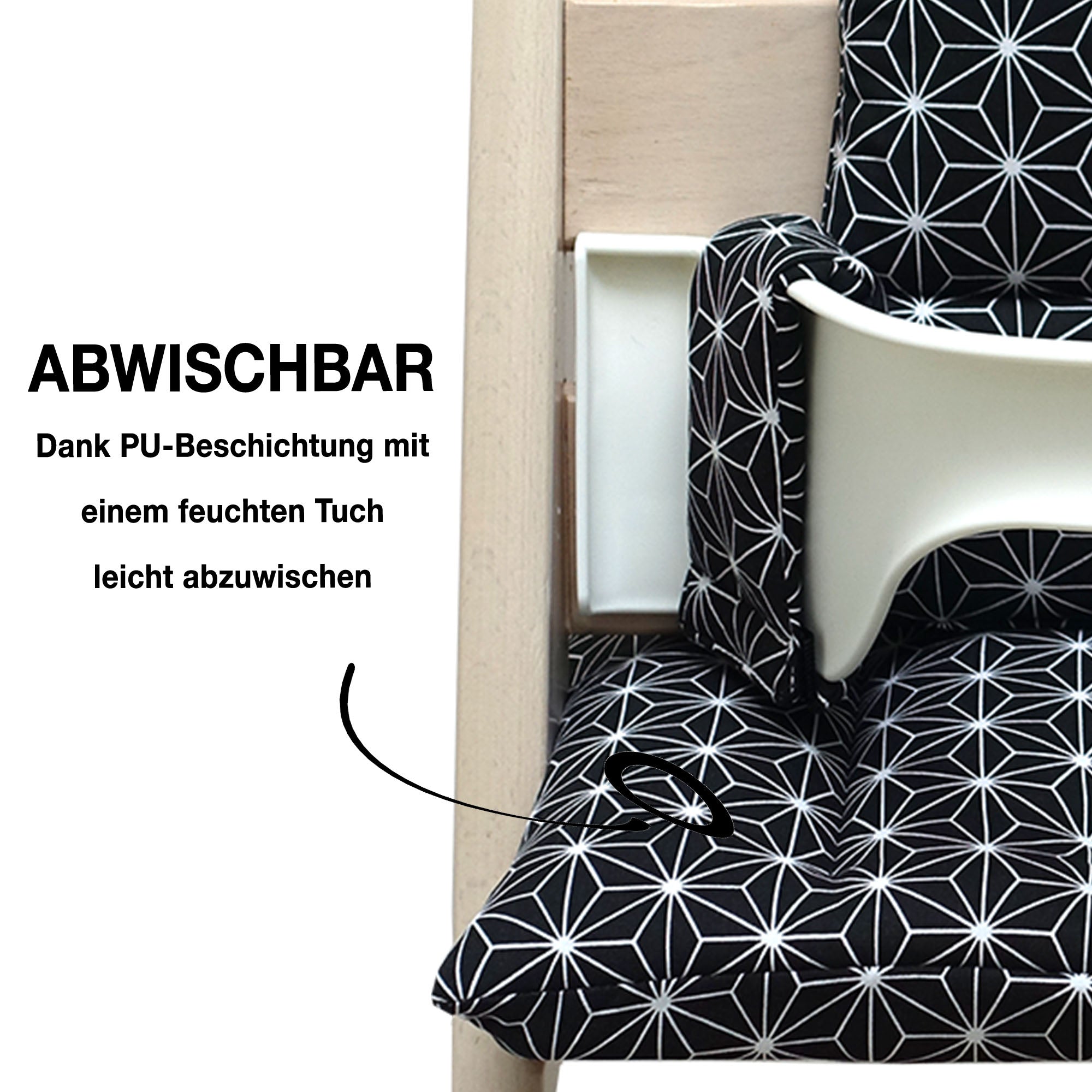MIT NAMENS-STICKEREI - Abwaschbar Tripp Trapp Sitzkissen Happy Star Schwarz Personalisierbar Blausberg Baby