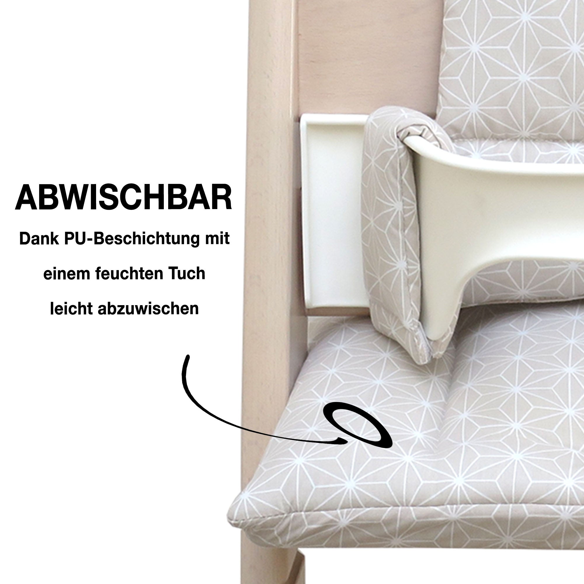 MIT NAMENS-STICKEREI - ABWASCHBAR Tripp Trapp Sitzkissen Happy Star Beige Personalisierbar Blausberg Baby