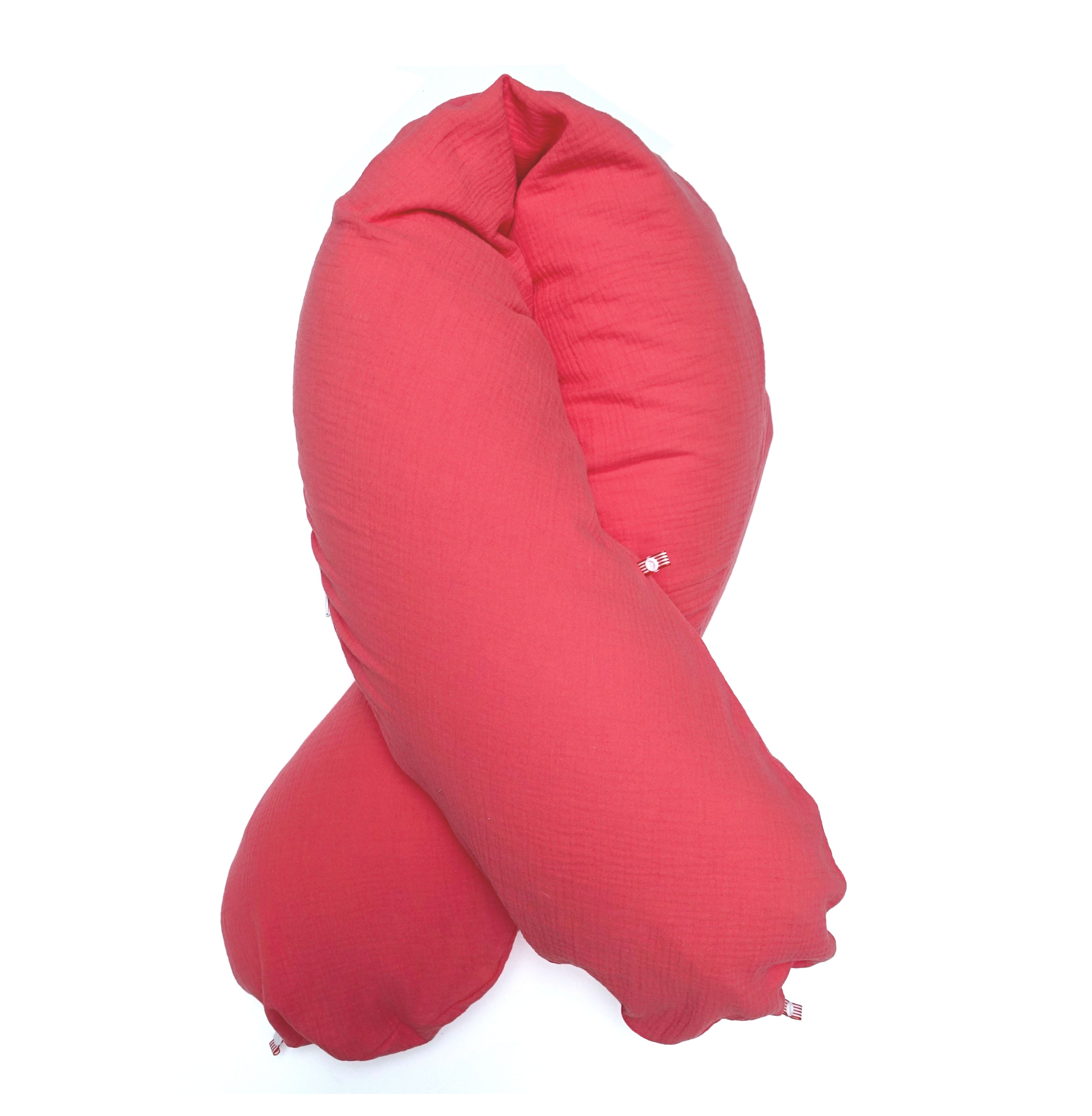 Stillkissen-Bezug aus Musselin mit Nestbau-Funktion für Theraline "Das Original" (190cm x38 cm) - Korall Rot Blausberg Baby