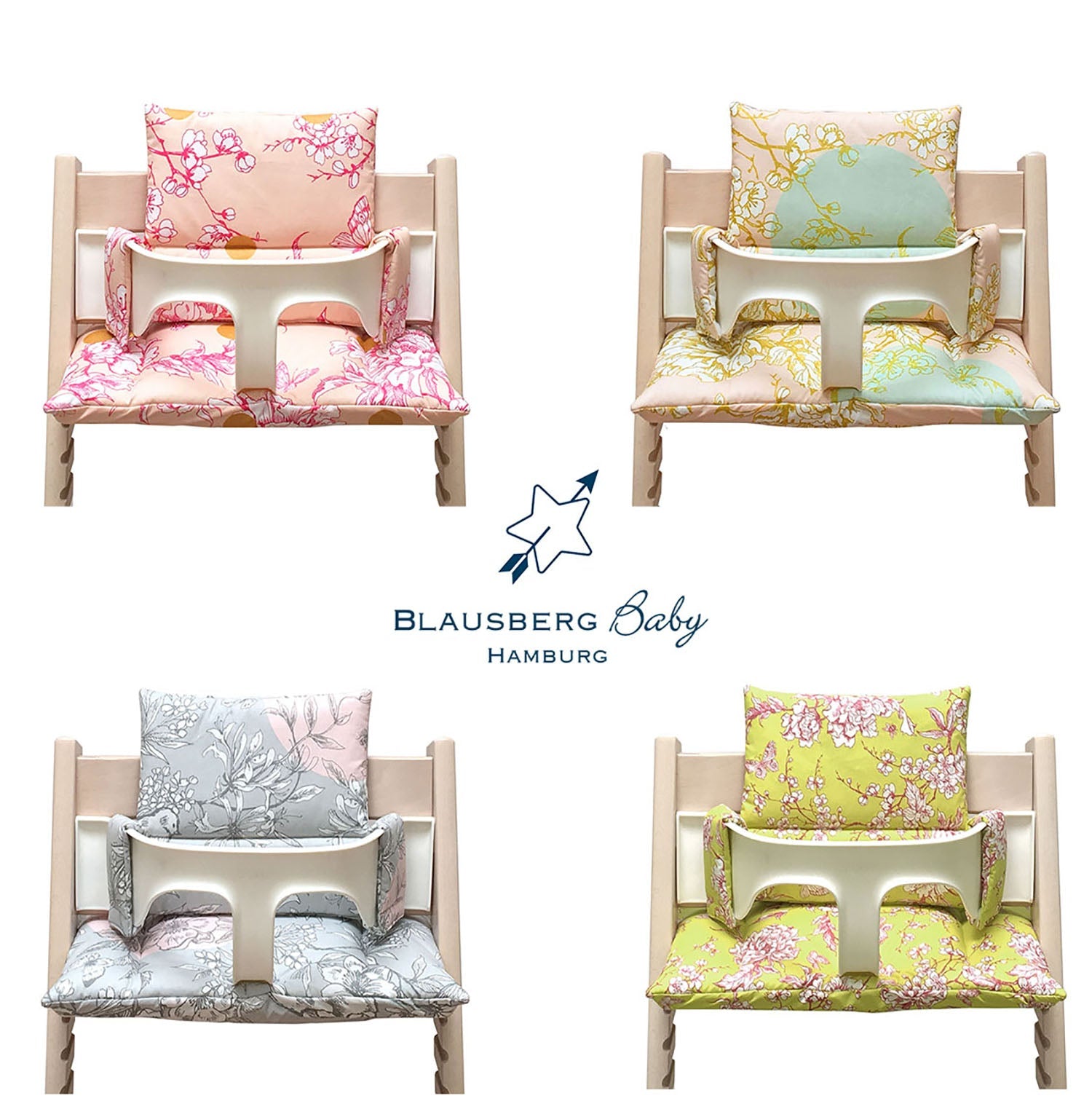 ABWASCHBAR Tripp Trapp Sitzkissen Cherry Blossom Pink Gold Blausberg Baby