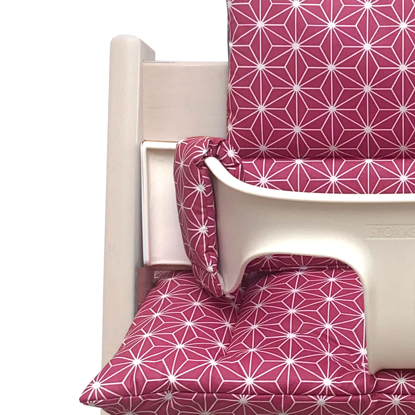 MIT NAMENS-STICKEREI Abwaschbar Tripp Trapp Sitzkissen Happy Star Cranberry Rot Personalisierbar Blausberg Baby