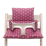 MIT NAMENS-STICKEREI  Abwaschbar Tripp Trapp Sitzkissen Happy Star Cranberry Rot Personalisierbar Blausberg Baby