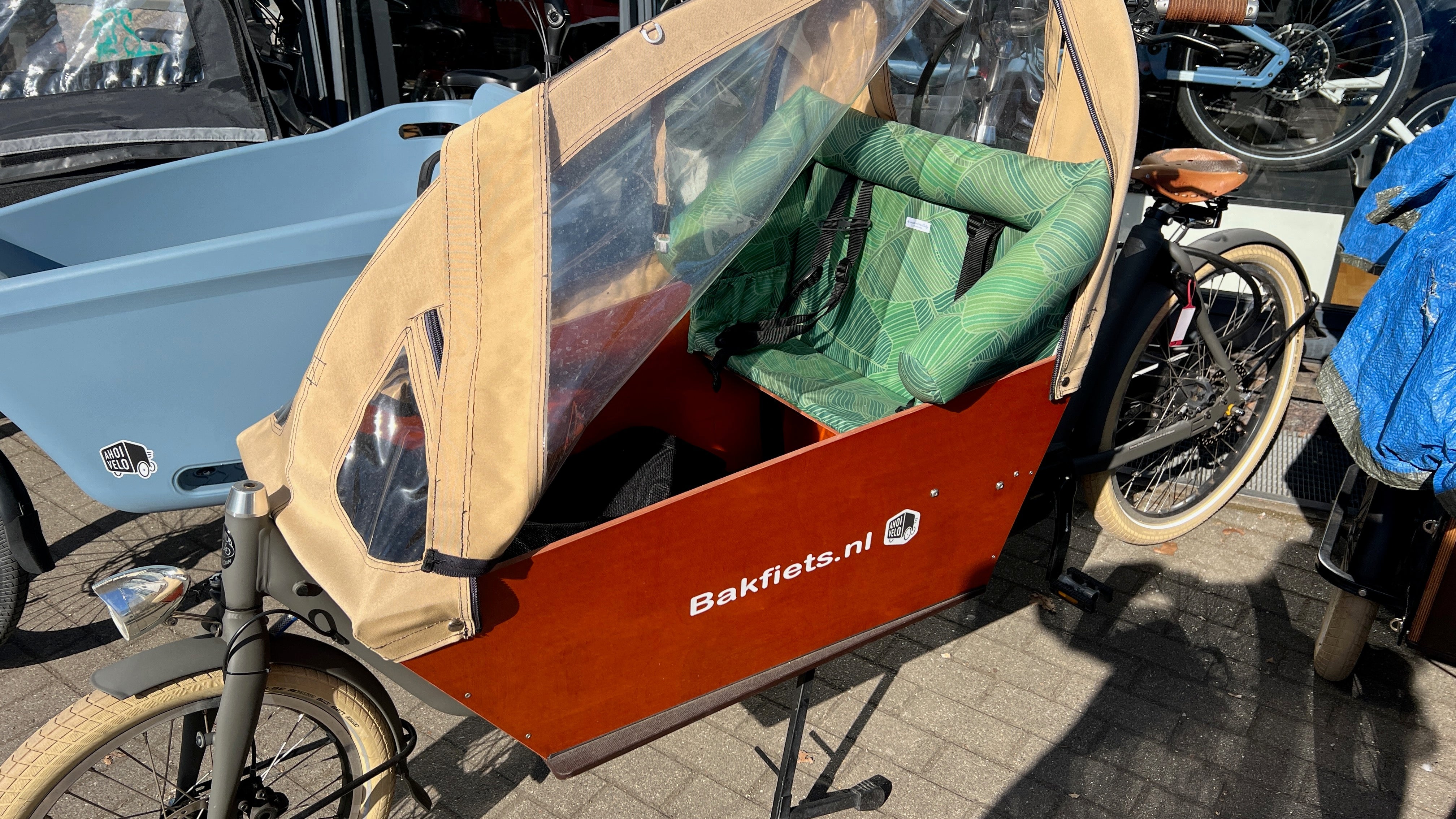 Bakfiets Lastenrad Kissen, Zubehör, Sitzpolster wetterfest - Blätter Dunkelgrün Salbei Blausberg Baby