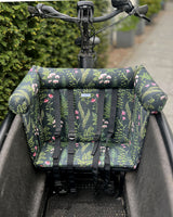 Cargobike cushion in black with pink flowers fits perfectly into the urban arrow family and the urban arrow family next and   lovens 
