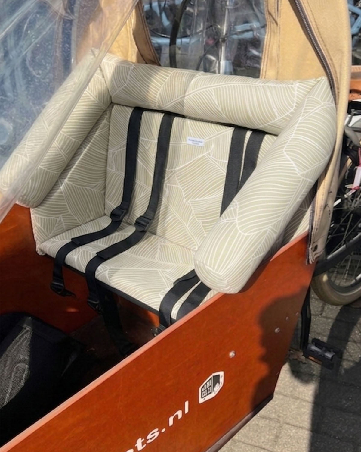 Bakfiets Lastenrad Kissen, Zubehör, Sitzpolster wetterfest - Beige Blätter Natur Blausberg Baby