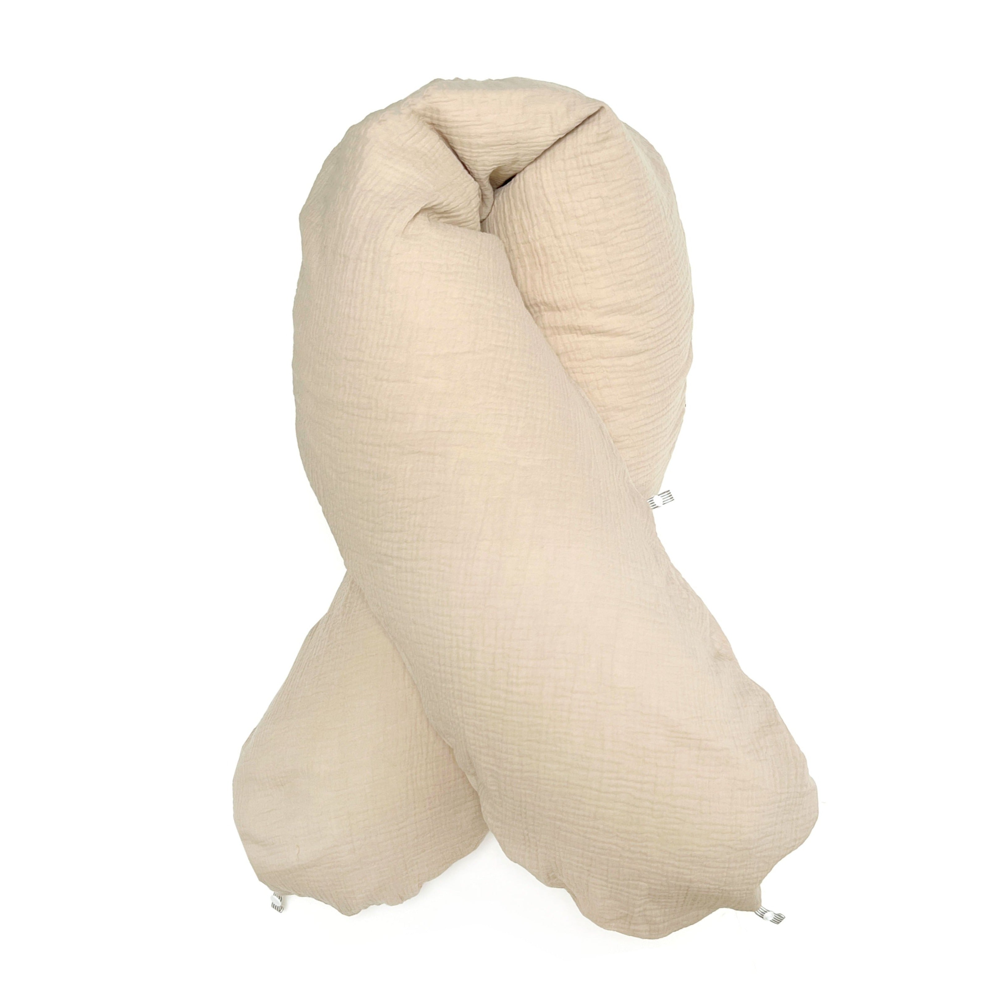 Stillkissen "Das Original" von Theraline 190cm x 38cm mit Blausberg Baby Musselin Bezug (abnehmbar) mit Nestbau-Funktion - Beige Blausberg Baby