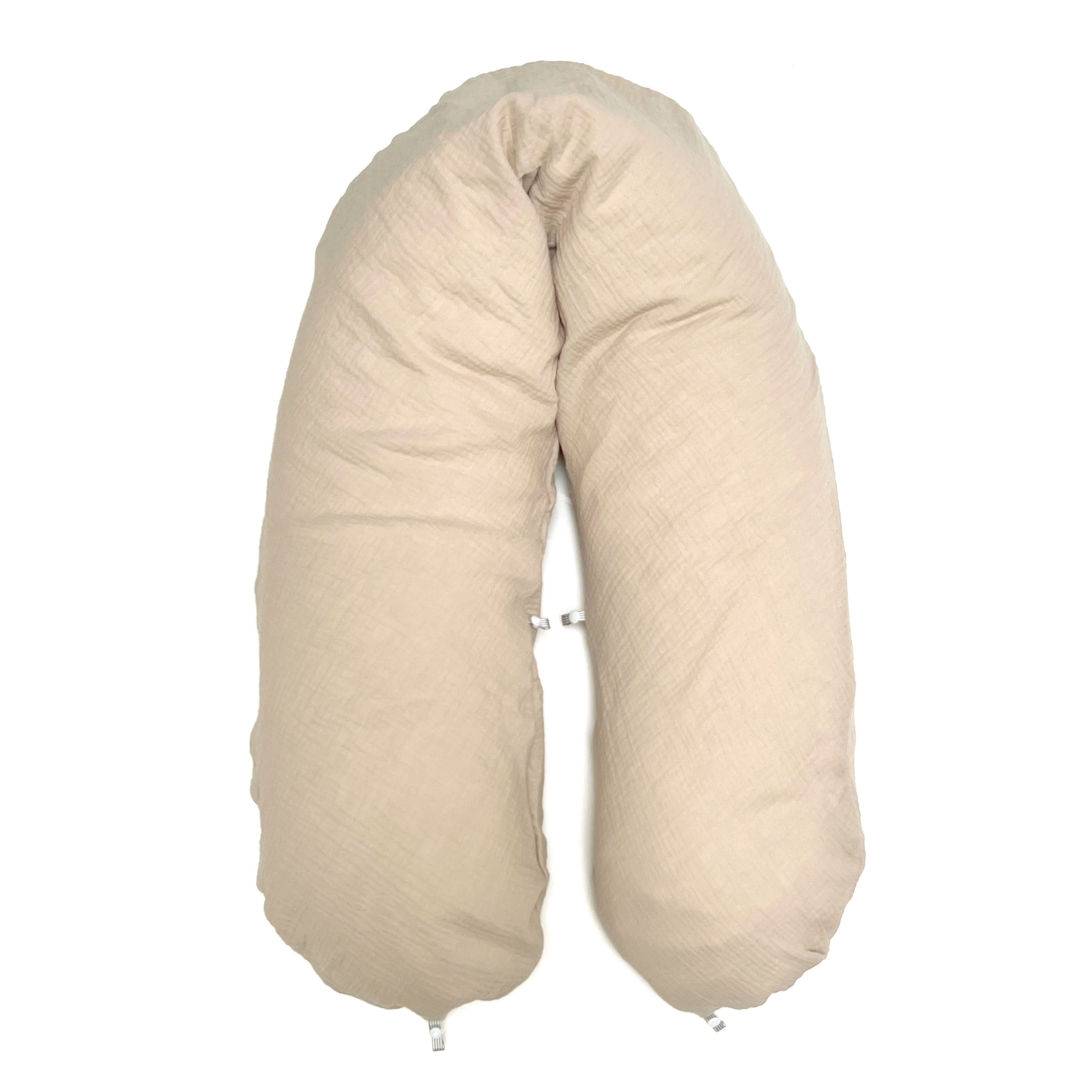 Stillkissen-Bezug Musselin mit Nestbau-Funktion für Theraline "Das Original" (190cm x38 cm) in Beige Blausberg Baby