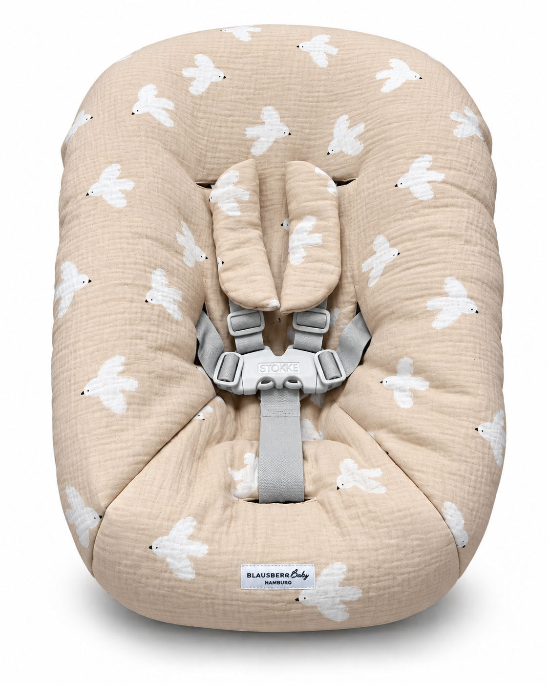 Stokke Tripp Trapp Newborn Set Bezug aus Musselin - Beige weiße Taube Blausberg Baby