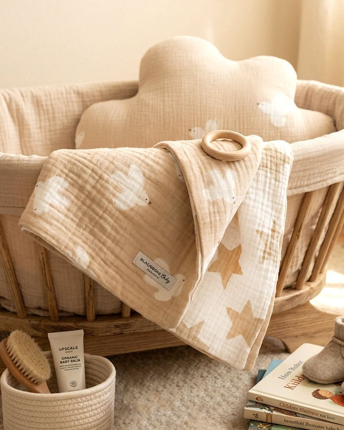 Musselin Decke 4-lagig aus Baumwolle, Oeko-Tex – Weiche Wendedecke, Sommerdecke Krabbeldecke für Babys, Kinder & Erwachsene- Made in Germany Blausberg Baby