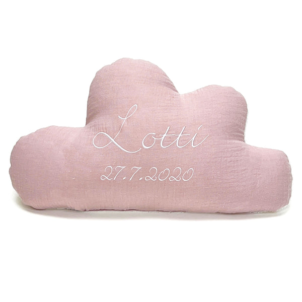 Mit Namens-Stickerei Schmusewolke Wolken-Kissen - Musselin Blush Rosa personalisierbar Blausberg Baby
