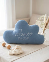 Kissen personalisiert mit Namen Baby - Musselin Kornblumenblau Blausberg Baby