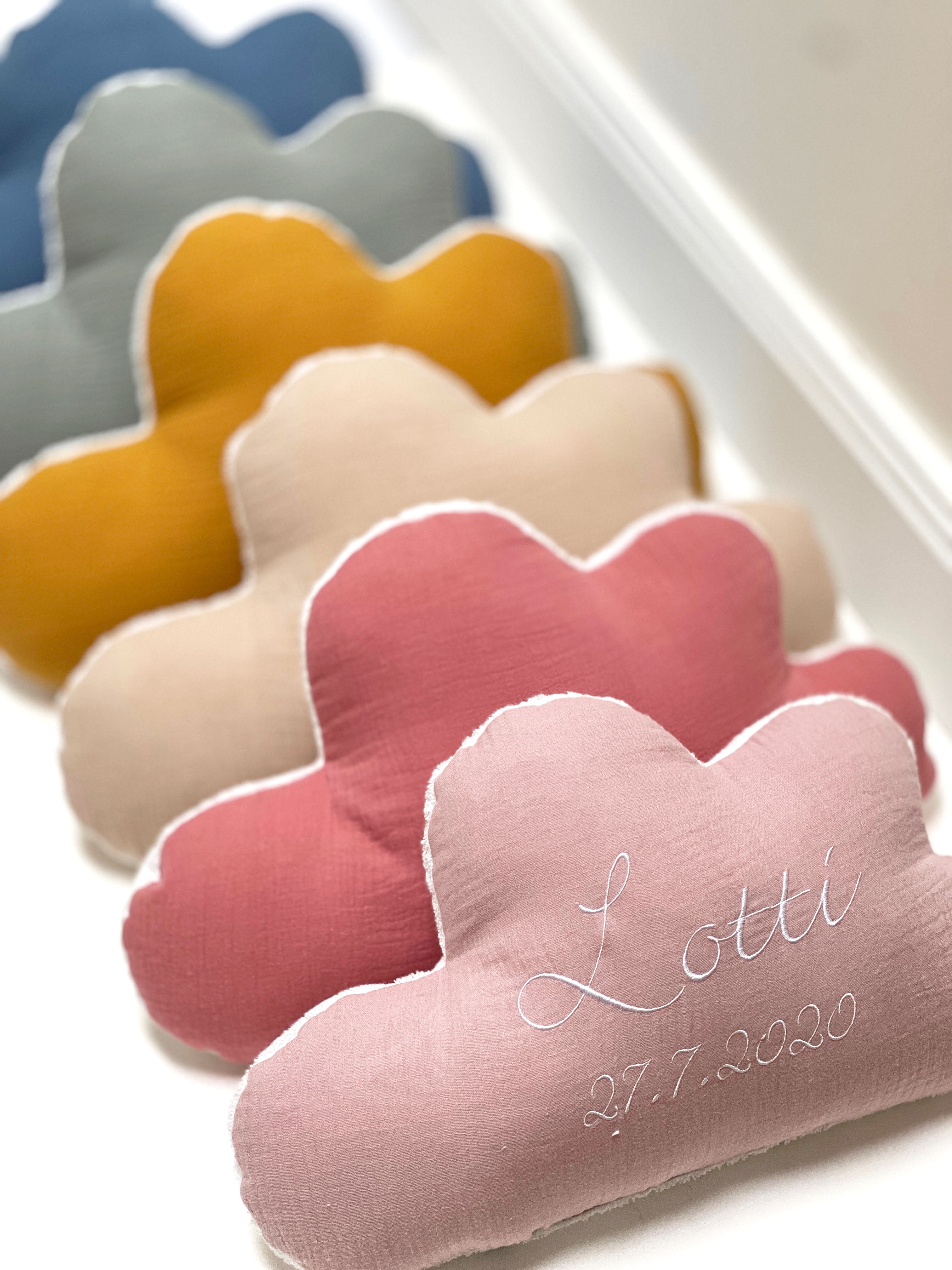 Wolken-Kissen personalisiert - Musselin Pflaume Blausberg Baby