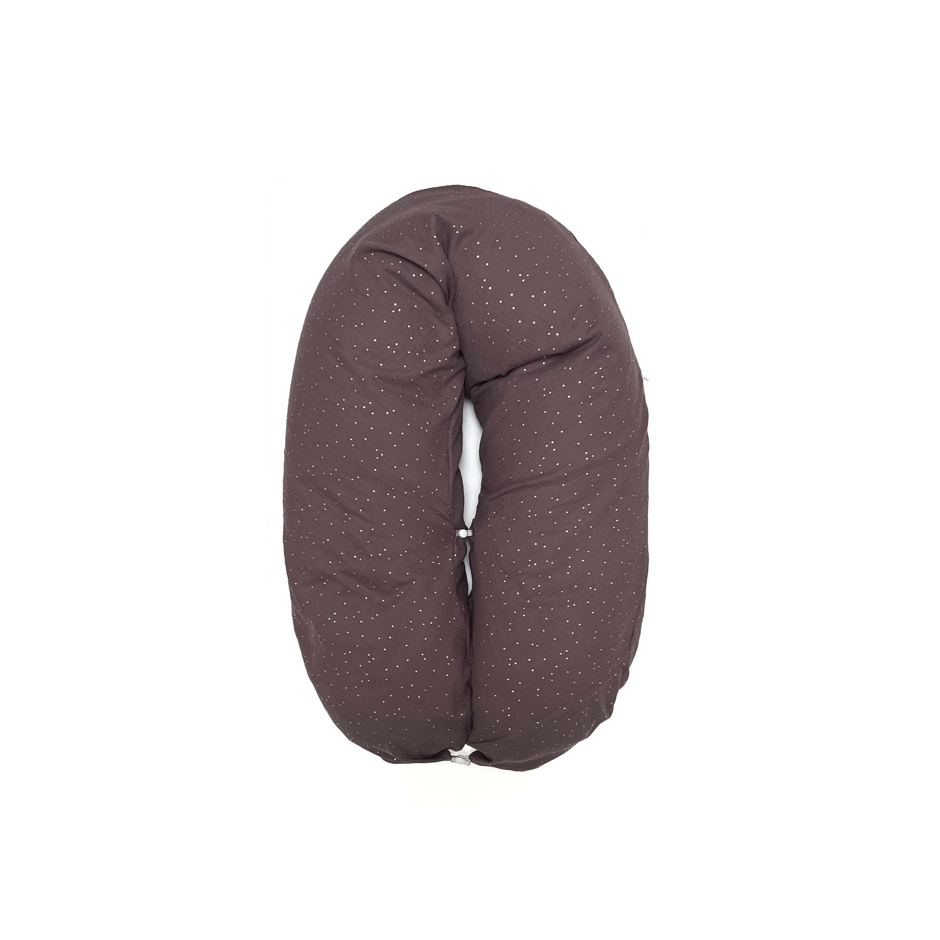 Kopie von Stillkissen "Das Original" von Theraline 190cm x 38cm mit Blausberg Baby Musselin Bezug (abnehmbar) mit Nestbau-Funktion - Dunkelbraun mit Gold Punkten Blausberg Baby