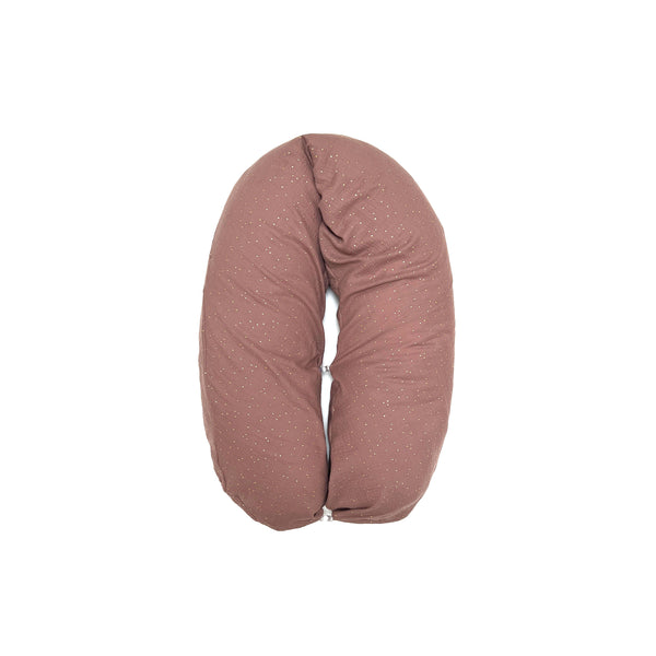 Stillkissen "Das Original" von Theraline 190cm x 38cm mit Blausberg Baby Musselin Bezug (abnehmbar) mit Nestbau-Funktion - Braun mit Gold-Punkten Blausberg Baby