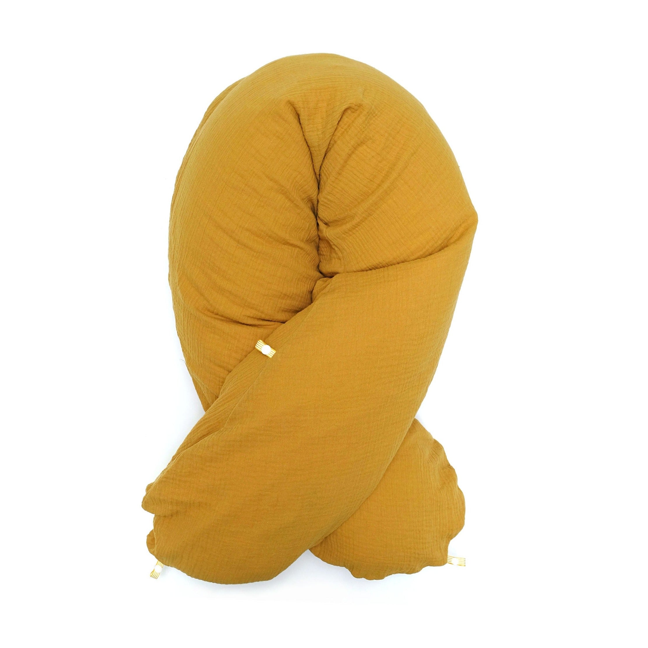 Stillkissen "Das Original" von Theraline 190cm x 38cm mit Blausberg Baby Musselin Bezug (abnehmbar) mit Nestbau-Funktion - Senf Gelb Blausberg Baby