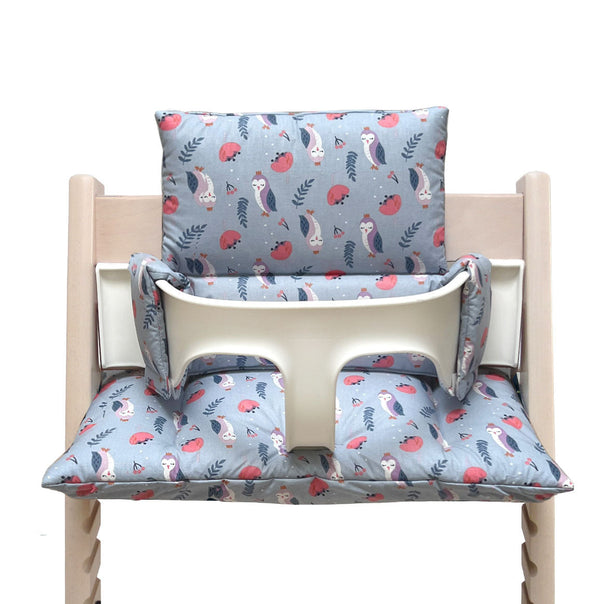 SITZKISSEN SET ABWASCHBAR für Tripp Trapp Stokke Hochstuhl, passt mit neuem Baby Set V2 - Eule Hellblau Blausberg Baby