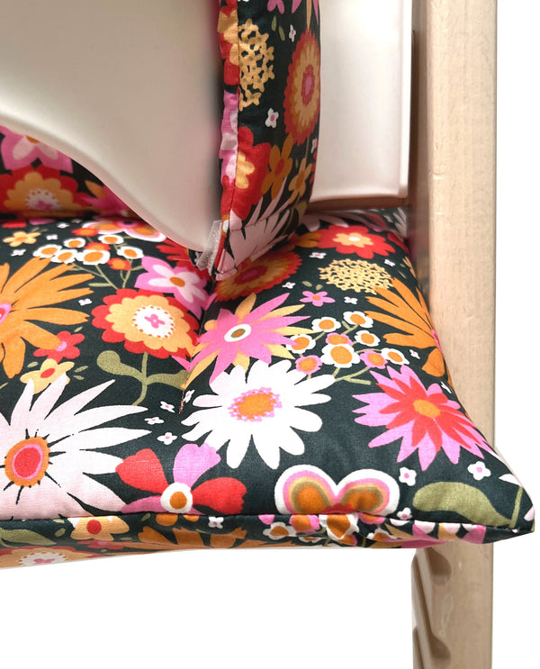 SITZKISSEN SET ABWASCHBAR für Tripp Trapp Stokke Hochstuhl Wilde Blumen Retro Blausberg Baby